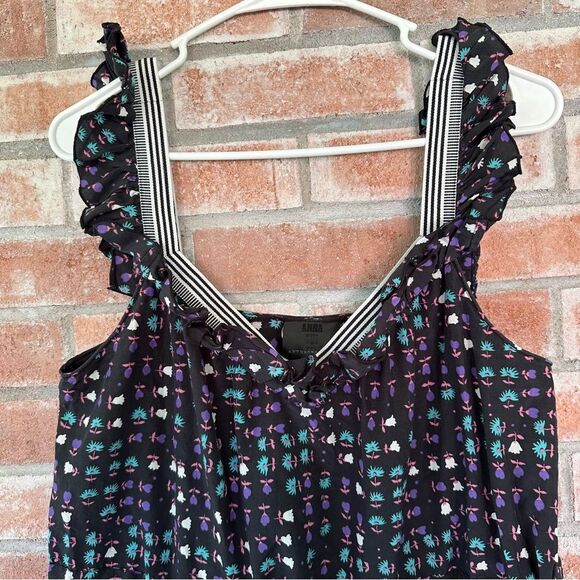 Anna Sui Anthropologie Silk Blend Mini Dress Women’s 8 Black Print - Picture 2 of 8
